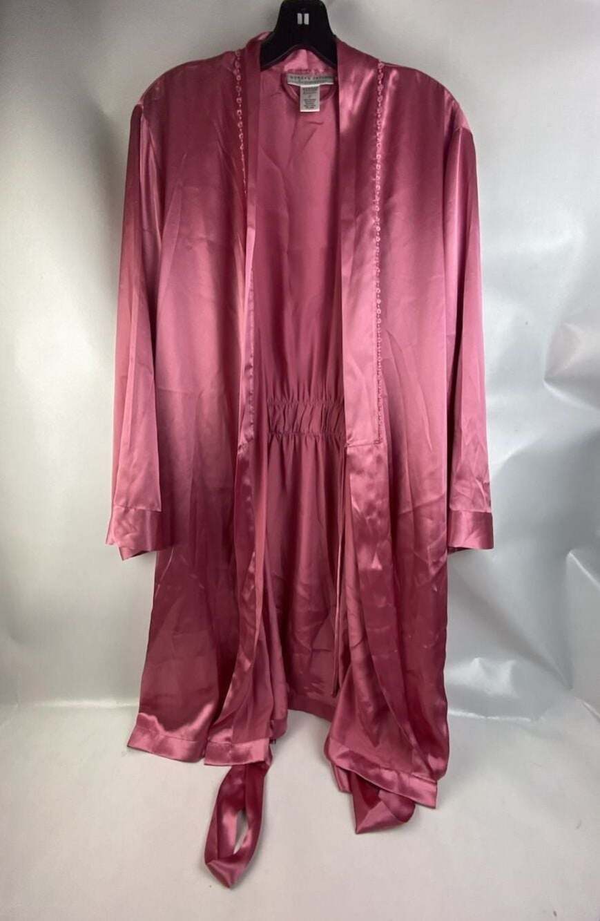 Morgan Taylor Intimates Pink Satin Robe with Lace Trim